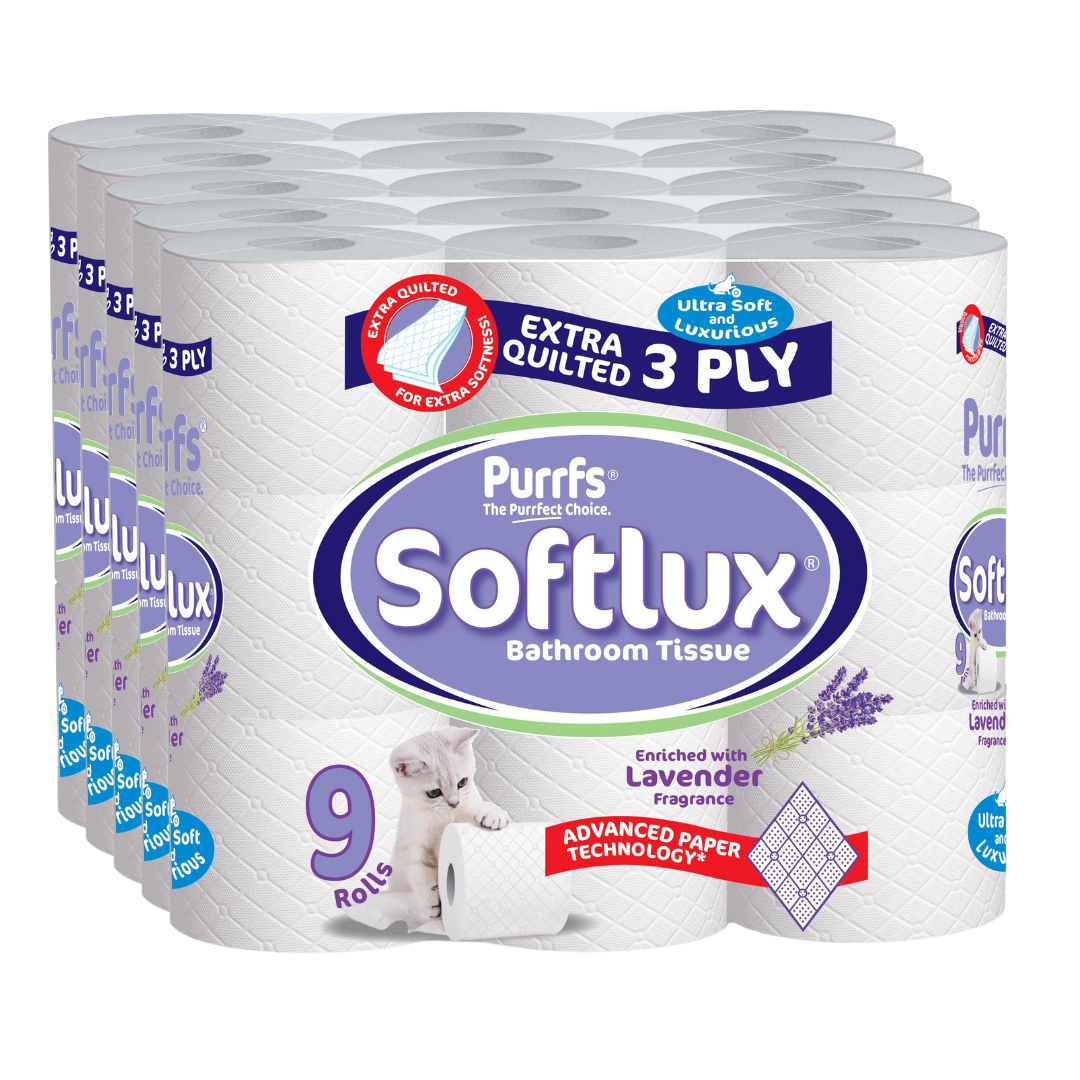 Softlux Purffs Lavender 3-Ply Quilted Toilet Rolls (45-Pack) Softlux Purffs Lavender 3-Ply Quilted Toilet Rolls (45-Pack)